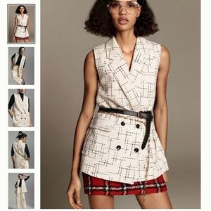 NWOT Maeve Tweed Vest, Black/White, Anthropologie Sz12